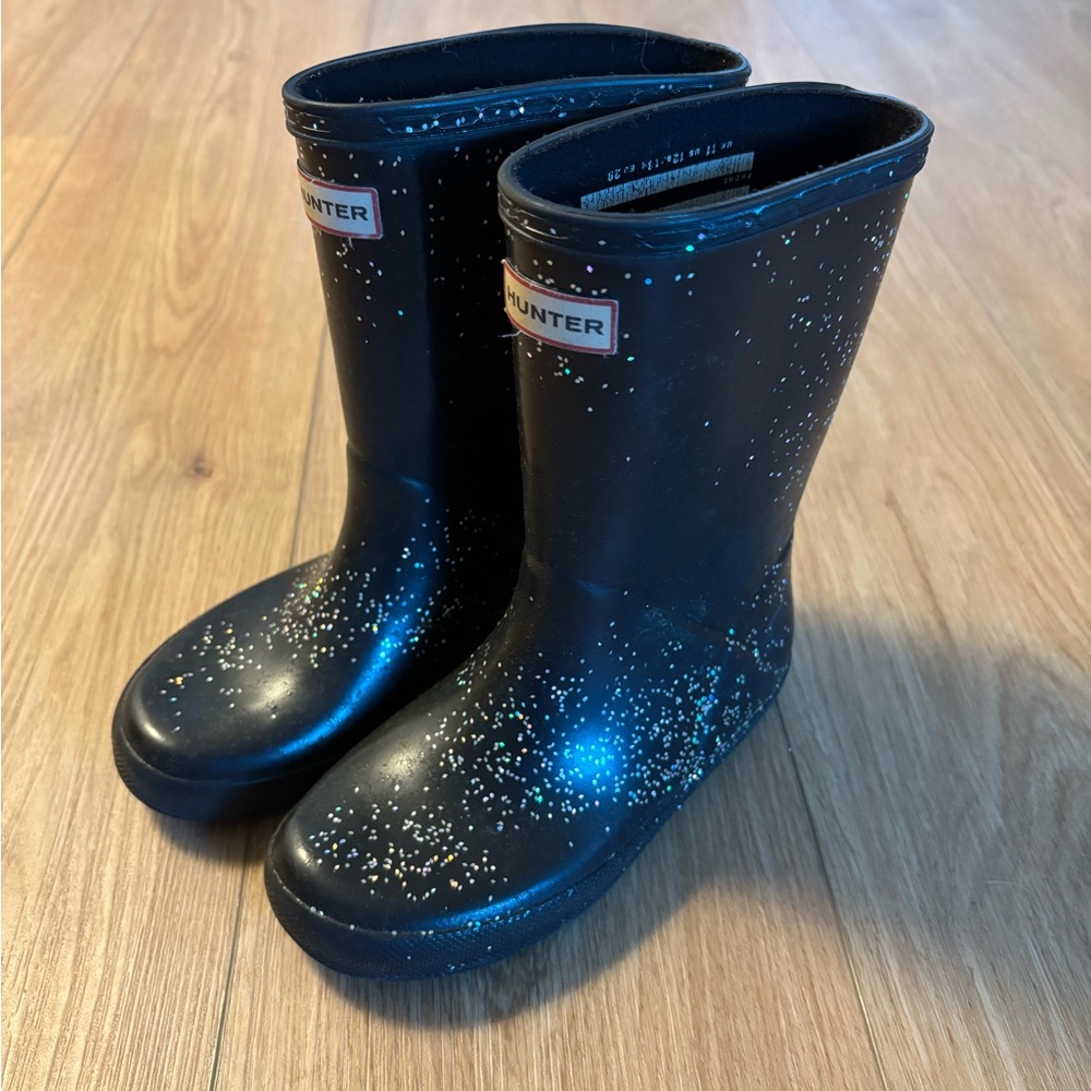 Hunter Kids Black Glitter Rain Boots
